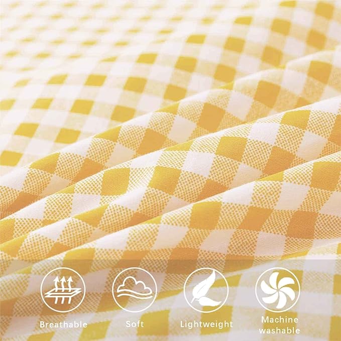 ETDIFFE Full Size Yellow Comforter Set, 3 Piece Farmhouse Gingham Grid Bed Set - Lightweight Buffalo Checkered Plaid Microfiber Down Alternative Comforter, 80x90