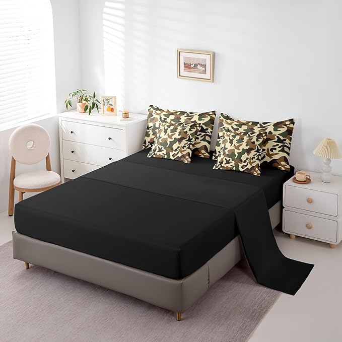 Erosebridal Camo 7 Piece Comforter Set Queen Size Duck Hunter Bedding for Kids Army Camouflage Hunting Bed in A Bag Sheet Set Vintage Green Brown Bedroom Decor Wild Animal Duck Rustic Bed Set