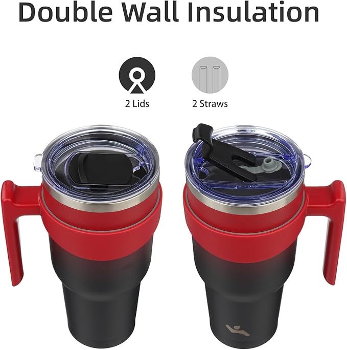 40 oz Tumbler with Handle and 2 Straw 2 Lid, Insulated Water Bottle Stainless Steel Vacuum Cup Reusable Travel Mug,Mystic Moon