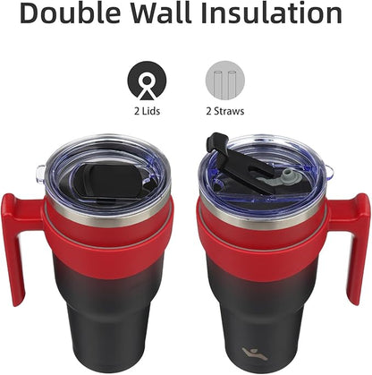 40 oz Tumbler with Handle and 2 Straw 2 Lid, Insulated Water Bottle Stainless Steel Vacuum Cup Reusable Travel Mug,Mystic Moon
