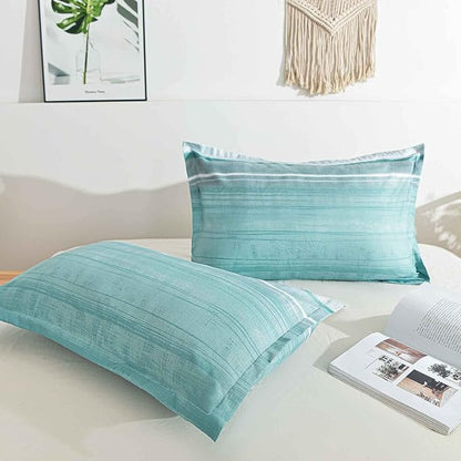 Queen Size Comforter Set, Blue, Grey and Teal Striped Pattern Print Reversible Down Alternative Bed Sets - 90 x 90 3PC Soft Microfiber Duvet Sets Modern Abstract Bedding in a Bag for Women Men, Gray