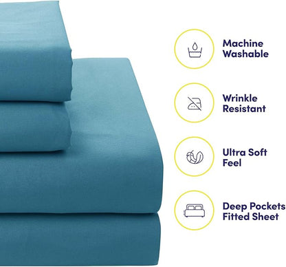 Sweet Home Collection 7 Piece Comforter Set Bag Solid Color All Season Soft Down Alternative Blanket & Luxurious Microfiber Bed Sheets, Marino, Queen