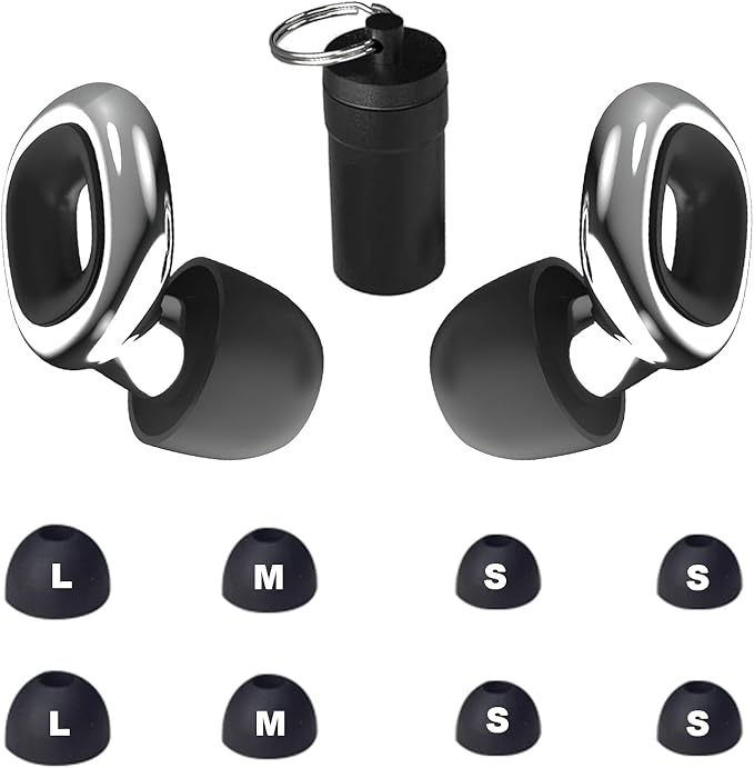 Ear Plugs – Stylish Hearing Protection for Concerts & Festivals,Live Events,Sports,DJs,Nightlife,Work.Study&Sleep Reusable Earplugs for Noise Reduction 28dB with 10 Ear Tips and 4 Mute Rings,Silver