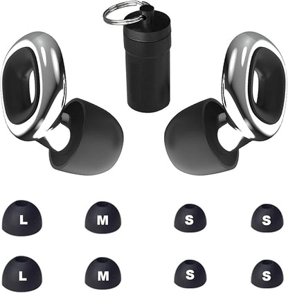 Ear Plugs – Stylish Hearing Protection for Concerts & Festivals,Live Events,Sports,DJs,Nightlife,Work.Study&Sleep Reusable Earplugs for Noise Reduction 28dB with 10 Ear Tips and 4 Mute Rings,Silver