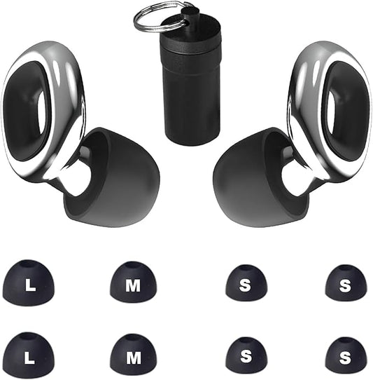 Ear Plugs – Stylish Hearing Protection for Concerts & Festivals,Live Events,Sports,DJs,Nightlife,Work.Study&Sleep Reusable Earplugs for Noise Reduction 28dB with 10 Ear Tips and 4 Mute Rings,Silver
