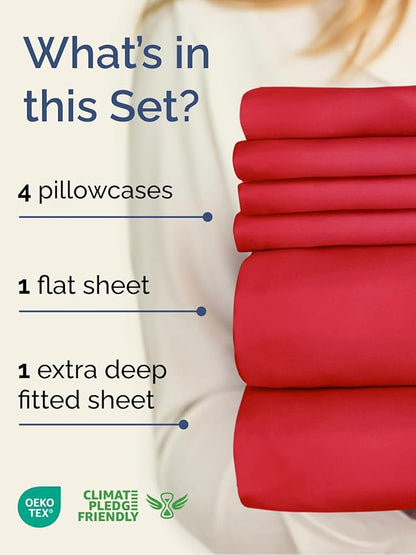 Extra Deep King Sheet Set - 6 Piece Breathable and Cooling Sheets - Hotel Luxury Bedding for Women, Men, Kids & Teens - Easy & Secure Fit - Soft, Wrinkle Free and Comfy with Extra Deep Pockets - Red