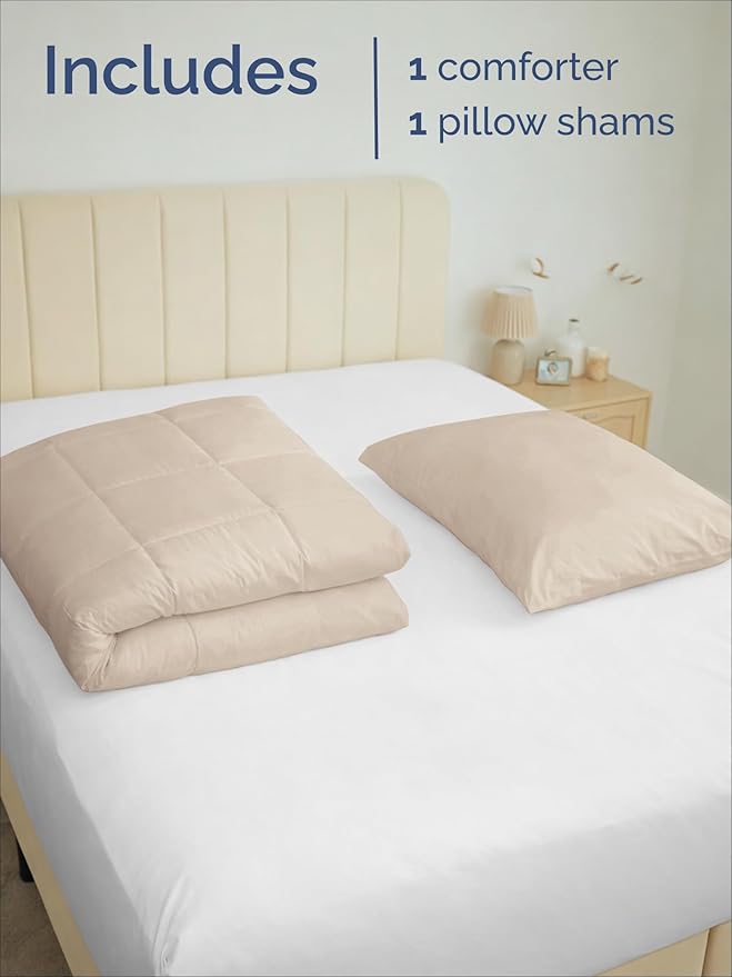 Twin XL Comforter Set - 2 Piece Bed Set for All Seasons - 1 Soft Quilted Comforter with Corner Tabs & 1 Pillow Sham - Comfy & Breathable - Premium Down Duvet Insert - Oeko-TEX - Twin XL Size, Wheat