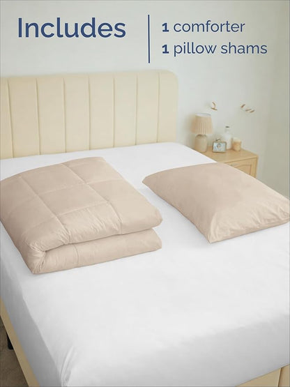 Twin Comforter Set - 2 Piece Bed Set for All Seasons - 1 Soft Quilted Comforter with Corner Tabs & 1 Pillow Sham - Comfy, Cozy & Breathable - Premium Down Duvet Insert - Oeko-TEX - Twin Size, Wheat