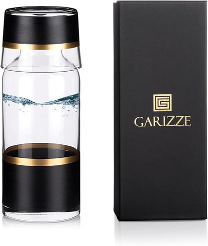 GARIZZE Bedside Water Carafe and Glass Set for Bedroom, Bedside Carafe and Glass Set, Mouthwash Decanter for Bathroom, Water Carafe with Glass Cup for Nightstand (24-oz/7-oz) (BLACK GOLD)Standard Pack
