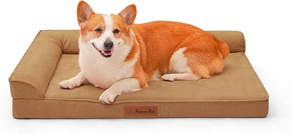 Orthopedic Dog Bed for Large Dogs, 36"x27"x6" Memory Foam Pet Bed with Washable Microsuede Cover, TPU Waterproof Liner & Nonskid Bottom, for Indoor, Outdoor, Crate ＆ Car Use, Khaki