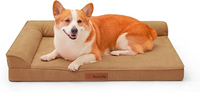 Orthopedic Dog Bed Medium Size Dog, Memory Foam Dogs Bed for Medium Dogs, Washable and Removable Microsuede Cover, Waterproof Liner, Non-Skid Bottom, 35x23x6 Inches, Khaki