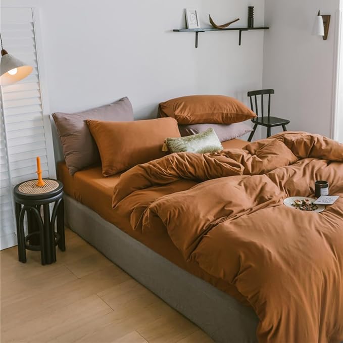 Wellboo Pumpkin Color Comforter Set California King Solid Terracotta Comforters Cal King Size Plain Burnt Orange Bedding Cotton Women Rust Caramel Quilts Blankets Dusty Cinnamon Brown Warm Bedding