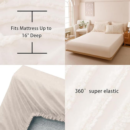 Beige Queen Comforter Set - 7 Pieces Bed in a Bag, Premium Comforters Queen Size Bed Set Tufted Shabby Chic Bedding Comforter Set with Flat Sheet, Fitted Sheet and Pillowcases,Beige