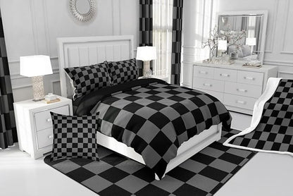 Feelyou Checkered Retro Comforter Set All Season Black Grey Plaid Bedding Set with 2 Pillow Cases Geometric Vintage Kids King Bedclothes Modern Simple Groovy Aesthetic Bedroom Decor Duvet Quilt