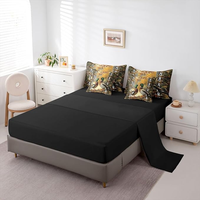Rustic Comforter Set King Size Comforter Set with Sheets | Mallard Duck Camo Bedding 7 Piece Bedding Set Mens Hunting Bed in a Bag, Farmhouse Woodland Animals Room Decor,Camo Cabin Country Decor