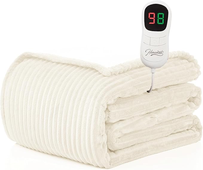 Homemate Electric Heated Blanket Full Size - 72"x84" Heating Blanket Full Size 1/2/4/6/8 Hours Auto-Off 10 Heat Level Over-Heat Protection Soft Flannel Sherpa ETL Certification