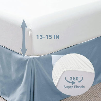 JOLLYVOGUE Light Blue/Ivory Cal King Size Comforter Sets 7 Pieces, Pintuck Bed in a Bag Comforter Set for Bedroom, Bedding Comforter Sets with Comforter, Sheets,Ruffled Shams & Pillowcases
