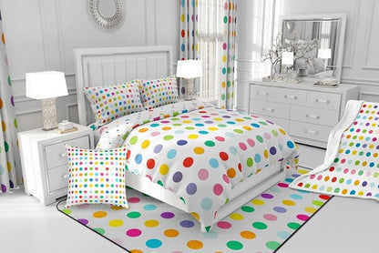 Manfei Polka Dots Comforter Set Twin Size 2 Pcs,Colorful Dots French Style Print Bedding Set,Kawaii Circles Geometric Simple Chic Quilt Set for Child Bedroom,1 Pillowcase