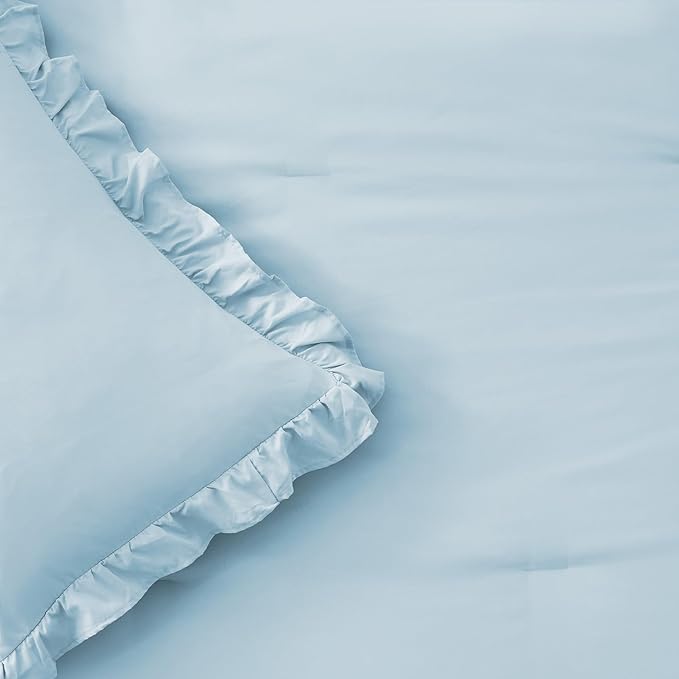 FUANNA Full Size Comforter Sets Light Blue, 3 Pieces Ruffle Full Size Bedding Sets, Fluffy Bed in a Bag Full for All Seasons, Shabby Chic Full Bed Set with 1 Lightweight Comforter & 2 Pillowshams