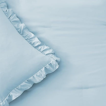 FUANNA Full Size Comforter Sets Light Blue, 3 Pieces Ruffle Full Size Bedding Sets, Fluffy Bed in a Bag Full for All Seasons, Shabby Chic Full Bed Set with 1 Lightweight Comforter & 2 Pillowshams