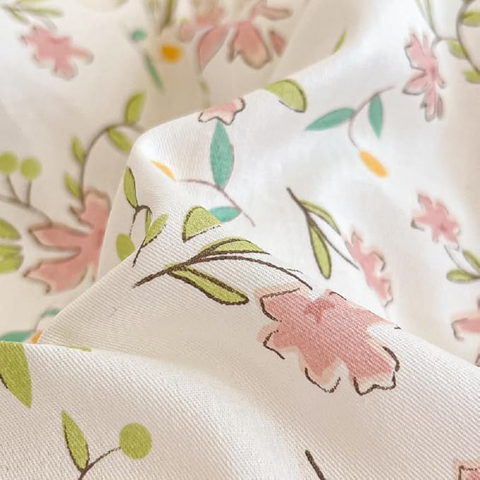 MKXI Garden Floral Comforter Full Peach Blossom Pink White Floral Comforter Set for Girls Botanical Bedding Comforter Pink Flowers Print Comforter Vintage Farmhouse Bed Comforters