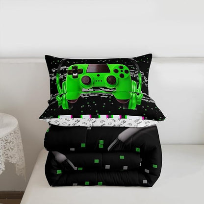 Erosebridal Boys Twin Bedding Sets,Gaming Comforter Sets for Boys Gamer Bedding Set,Toddler Bedding Gaming Bed Kids Comforter Set,Green