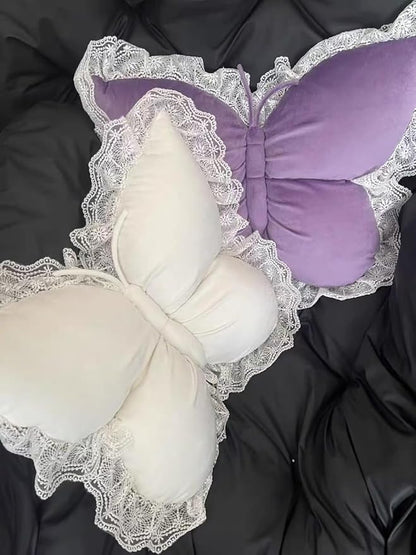 Butterfly Throw Pillow, Butterfly Shaped Decorative Pillow for Sofa Couch Bed, Plush Velvet Lumbar Support Cushion for Office Chair & Car Seat (Purple)