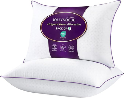 JOLLYVOGUE Pillows King Size Set of 2, Washable Supportive Bed Pillows with Super Soft Down Alternative Fill, Luxury Fluffy Hotel Quality for Side, Back, and Stomach Sleepers