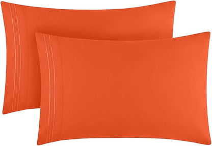 Mellanni Pillow Cases - Luxury, Extra Soft, Cooling Pillow Covers - 2 PC Iconic Collection Pillowcases - Envelope Closure (Standard/Queen 20" x 30", Poppy Orange)