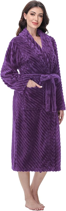 Yurhap Premium Robes for Women - Super Soft Cozy Fleece Womens Robe Plush Long Bathrobe