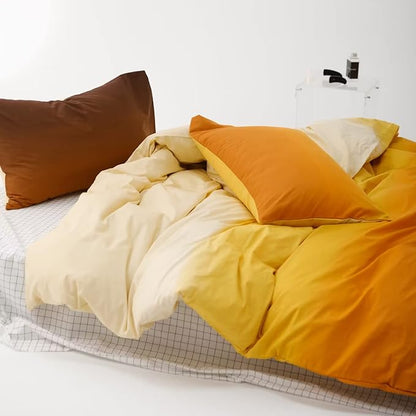 Luxlovery Gradient Orange Comforter Twin Mustard Yellow Brown Beige Bedding Set Cotton Quilts Modern All Season Ink Color