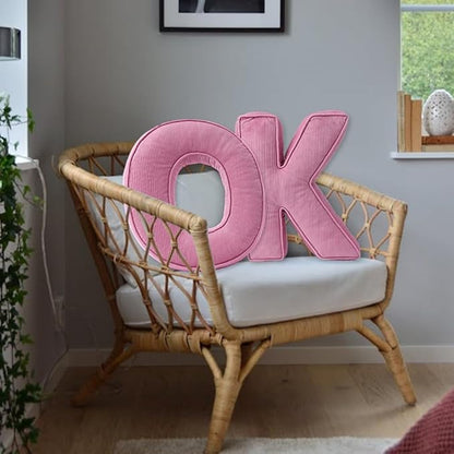 Pink Letter Plush Pillow, Letter Hugging Throw Pillows, Decorative Corduroy Initial Letter Shaped Throw Pillows, Letter Pillows English Alphabet A to Z for Sofa Bedroom Living Room Decor (V)