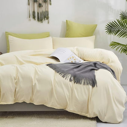 KAREVER Light Yellow Comforter Set King Off White Bedding Set Men Beige Breathable Ivory Bedding Set Women Soft Off White King Ivory Bedding Comforter Set