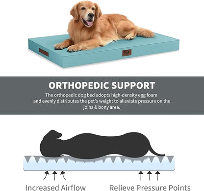 Outdoor Extra Large Dog Crate Bed, XXL Waterproof Dog Bed for Giant Breeds Dogs, 47x29 Inch Orthopedic Egg Crate Foam Pet Mat with Removable Cooling Cover, Light Blue