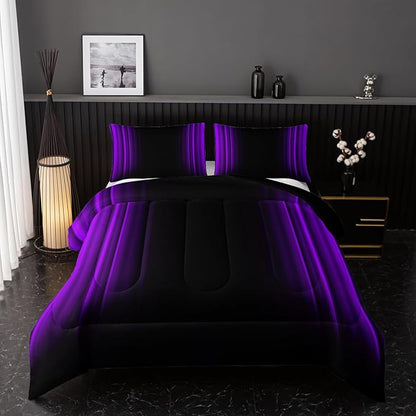 Purple and Black Bedding Set King Size Abstract Ombre Comforter Set for Teen Boys, Mordern Bedding Set 3 Piece in A Bag,Dark Quilt Set Mordern Art Decor Lightweight All Seasons with Pillowcases