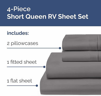 Short Queen RV Size 4 Piece Sheet Set - Comfy Breathable & Cooling Bed Sheets Set - Hotel Luxury Bedding for Women, Men, Kids, Teens, Boys & Girls - Deep Pockets & Ultra-Soft - Oeko-Tex - Dark Grey