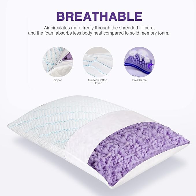 Cooling King Size Pillows Set of 4, Shredded Memory Foam Pillows with Zipper, Adjustable Firmness for Sleeping Cool Cold Pillow for Hot, Side Sleepers,20x36,4 Pack