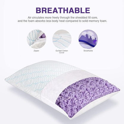 Cooling King Size Pillows Set of 4, Shredded Memory Foam Pillows with Zipper, Adjustable Firmness for Sleeping Cool Cold Pillow for Hot, Side Sleepers,20x36,4 Pack