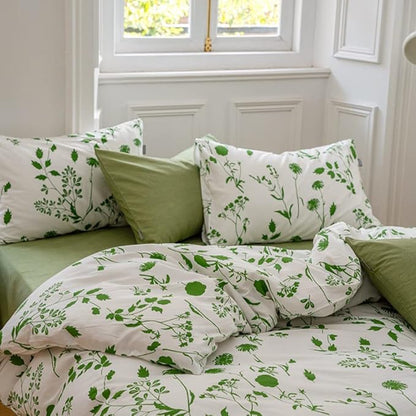 CLOTHKNOW White Green Comforter Set California King Green Floral Bedding Comforter Sets Green Flowers Bedding Cal King Green Boho Bed Comforters 3Pcs Green White Comforter Sets Cal King