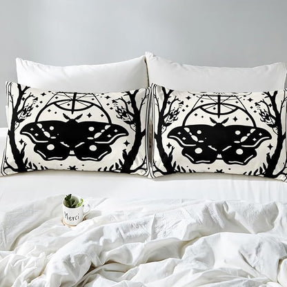 Erosebridal Gothic Moth Comforter Set Full, Halloween Moth Bedding Set, Goth Comforter, Sun and Moon Quilt for Kids Boys Girls Teens Terror Halloween Decor, Lightweight
