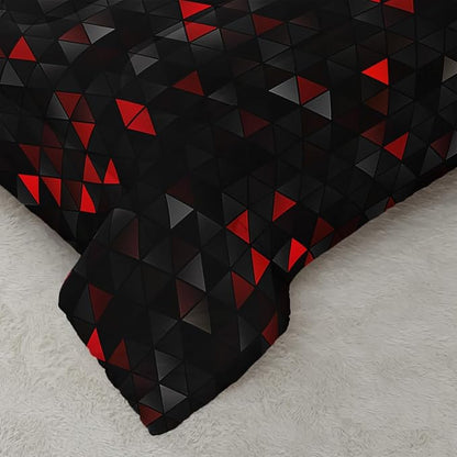 Geometric Red Black Comforter Set,Triangle Honeycomb 3 PCS Bedding Set Twin Size for Teen Adult,Modern Quilt Set Geometry Decor,Microfiber Lightweight 1 Comforter 2 Pillowcases