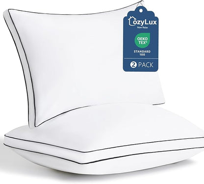 CozyLux Pillows Standard Size Set of 2, Soft Supportive 3D Down Alternative Bed Pillow for Sleeping 2 Pack White, Luxury Hotel Quality Gusseted Bedding Pillow for Back, Stomach or Side Sleepers 18x26