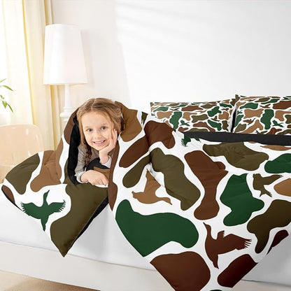 Erosebridal Camo Army Comforter Set Toddler Size Hunting Duck Bedding Set for Adults Teens Military Camouflage Comforter Wild Farmhouse Woodland Quilt Bedroom Decor