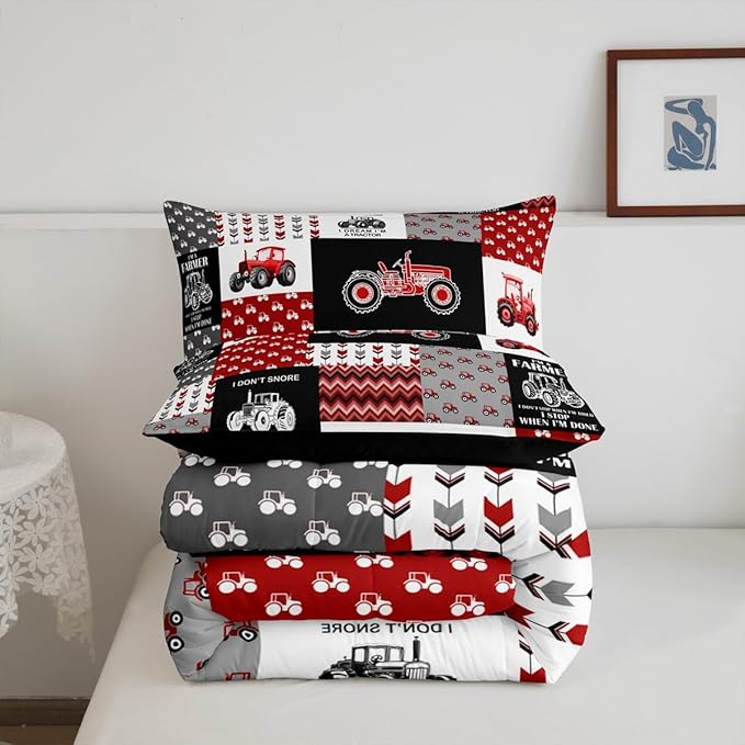 Feelyou Cartoon Tractor Comforter Set Farm Tractor Down Duvet for Kids Boys Toddler Vehicle Truck Bedding Set Harvester Excavator Comforter 1 Comforter Set with 1 Pillowcase Toddler Size