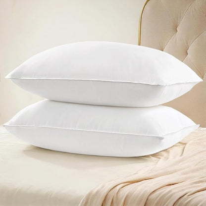 UNIKOME Ultra Soft Pillows Queen Size Set of 2 - Hotel Collection Luxury 100% Cotton Cover Down Alternative Bed Pillow, Fluffy Pillows for Back, Stomach or Side Sleepers