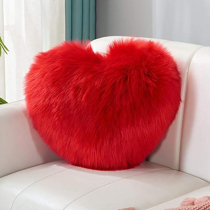 HANDKEI Love Pillow, Heart-Shaped Long Plush, Pink Imitation Wool, Living Room Sofa, Cute Cushion, Bedside Cushion (Purple, 15.74 inch X 19.68 inch)