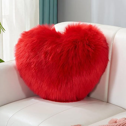 HANDKEI Love Pillow, Heart-Shaped Long Plush, Pink Imitation Wool, Living Room Sofa, Cute Cushion, Bedside Cushion (Pink, 13.77 inch X 17.71 inch)