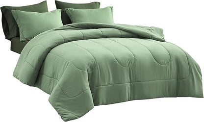 Maple&Stone Full Size Comforter Set 7 Pieces Bed in a Bag - Down Alternative Bed Set with Sheets, Pillowcases & Shams, Soft Reversible Duvet Insert,Sage Green