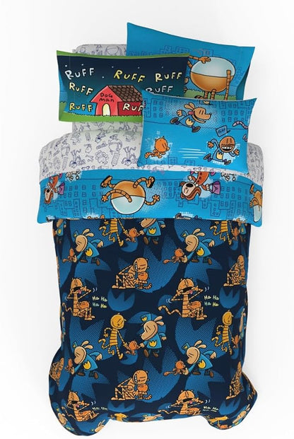 Franco Dog Man Supa Book Kids Bedding Super Soft & Cozy Reversible Microfiber Comforter and Sheet Set with Sham, 5 Piece Twin Size, (Officially Licensed Product)
