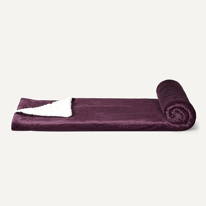 Amazon Basics Reversible Sherpa Throw Blanket, Velvety Flannel, Ultra Soft, Plum, 50"x60"
